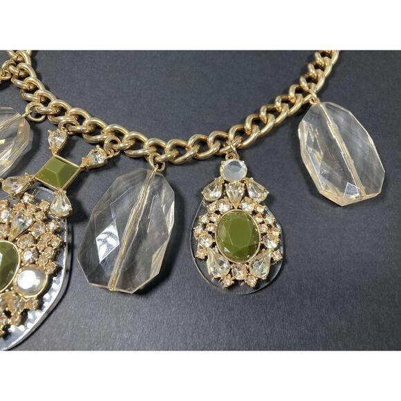 Banana Republic Bold Gold Tone Green Stone Thick Chain Statement Necklace 18" - Picture 7 of 13